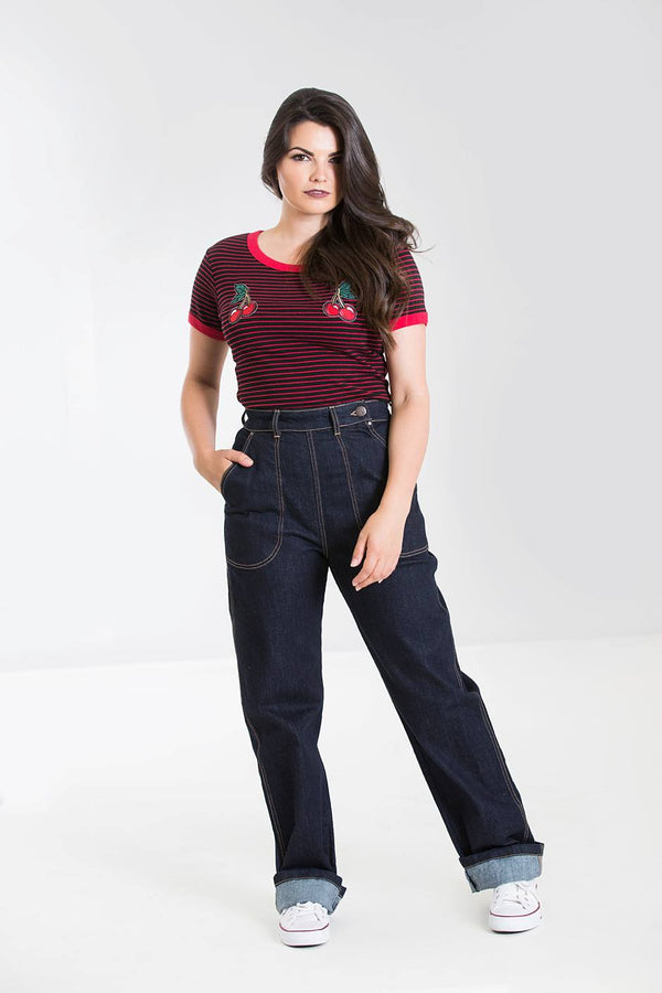 hell bunny Weston Denim Trousers Navy