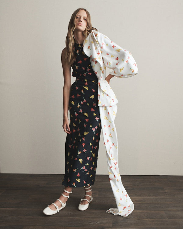 Hellessy Alhambra Dress Ecru Butterfly Print And Black Butterfly Print