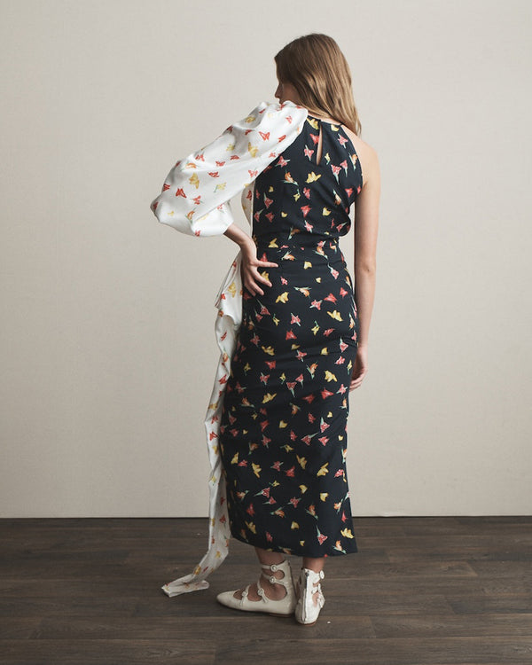 Hellessy Alhambra Dress Ecru Butterfly Print And Black Butterfly Print