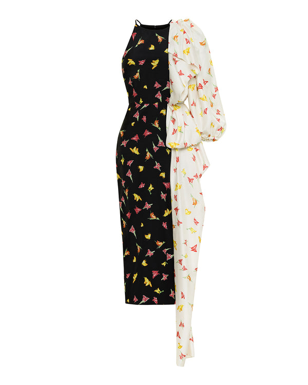 hellessy Alhambra Dress Ecru Butterfly Print and Black Butterfly Print