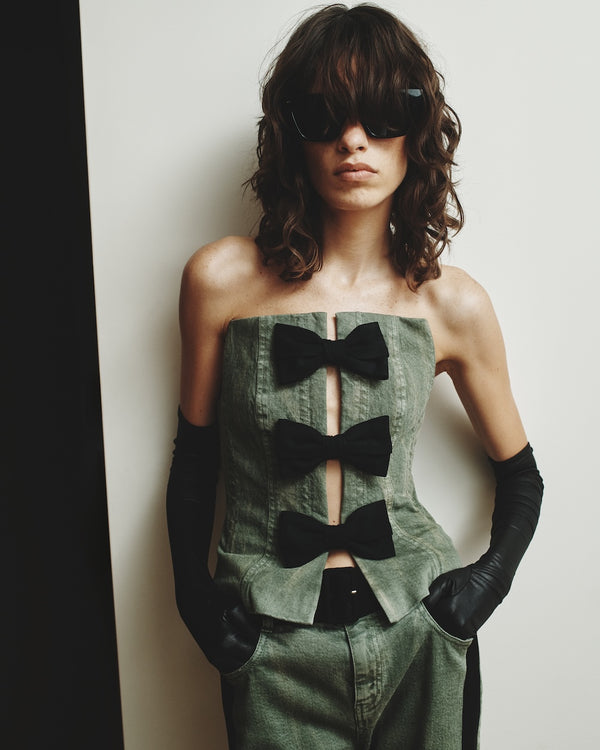 Hellessy Arfa Bustier Distressed Olive