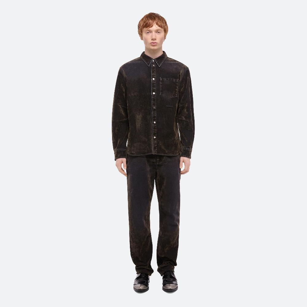 Helmut Lang Curved Classic Flocked Shirt Flocked Olive