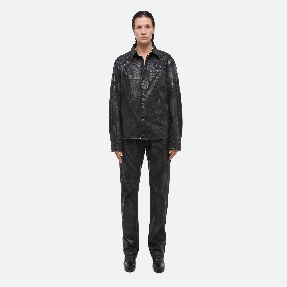 Helmut Lang Foiled Denim Shirt Jacket Black Distress Metal Crash