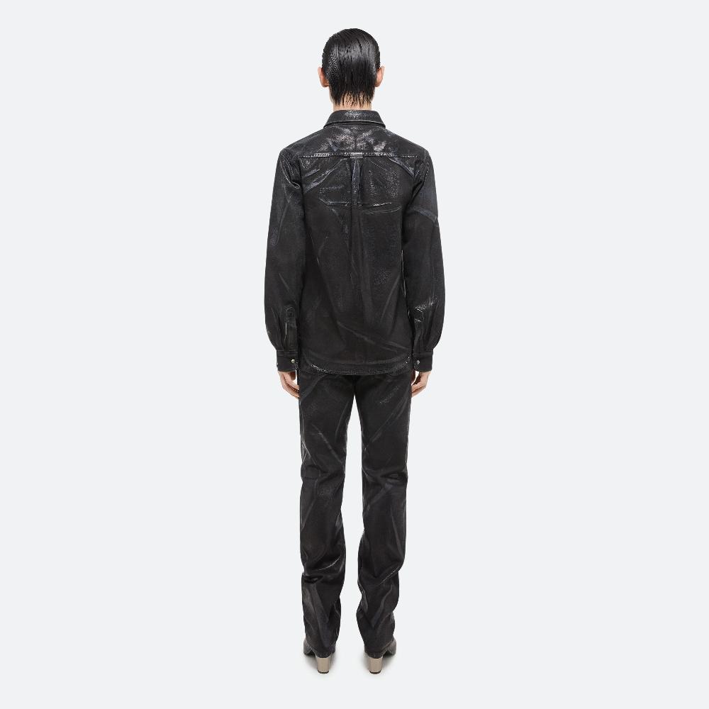 Helmut Lang Foiled Denim Shirt Jacket Black Distress Metal Crash