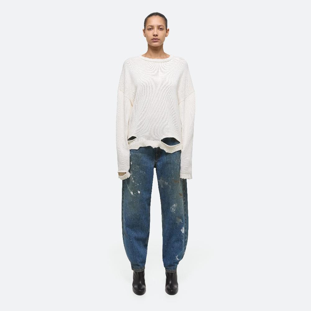Helmut Lang Distressed Ribbed Sweater Ivory