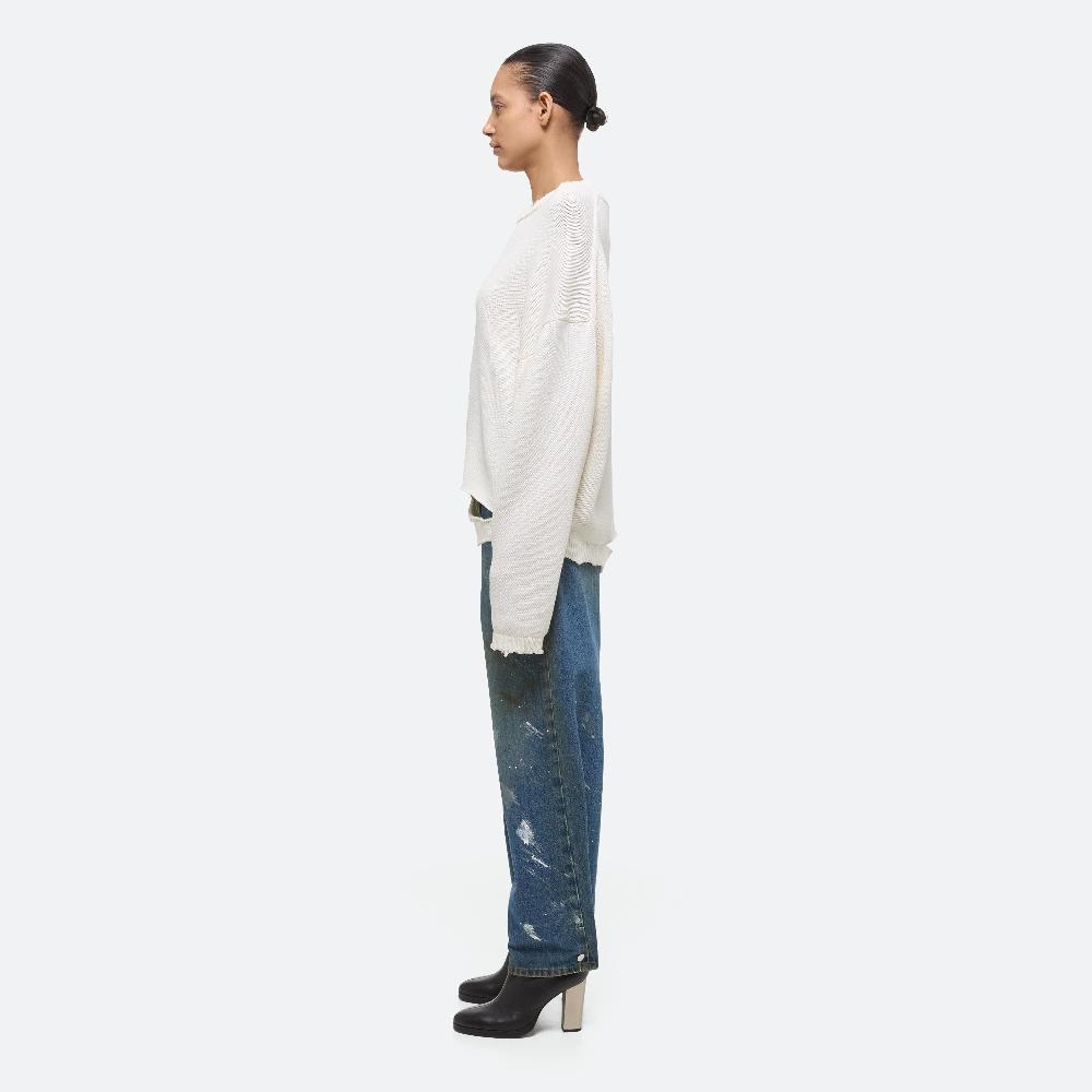 Helmut Lang Distressed Ribbed Sweater Ivory