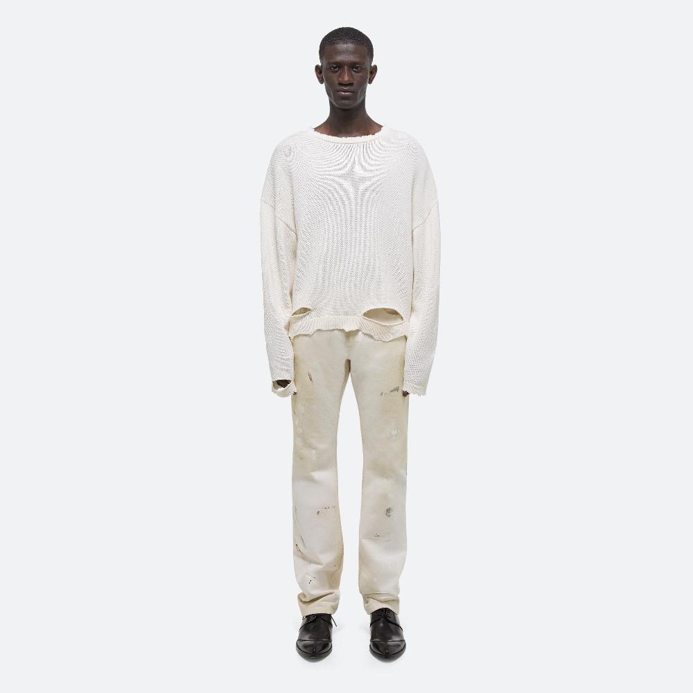 helmut lang Distressed Ribbed Sweater ivory
