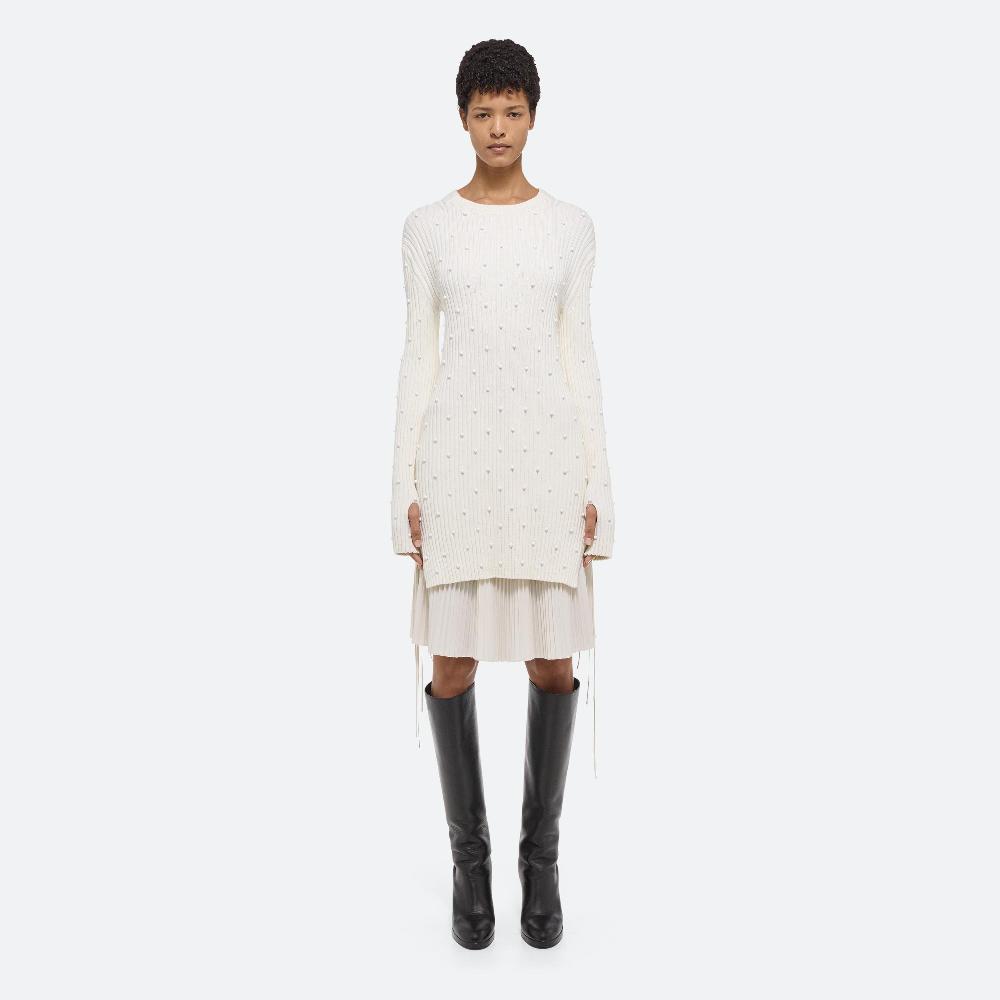 Helmut Lang Embellished Sweater Dress Ivory