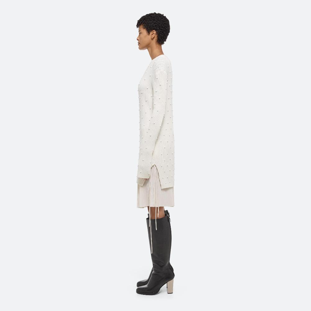 Helmut Lang Embellished Sweater Dress Ivory