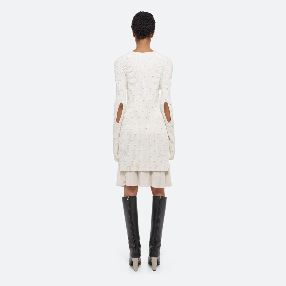 Helmut Lang Embellished Sweater Dress Ivory