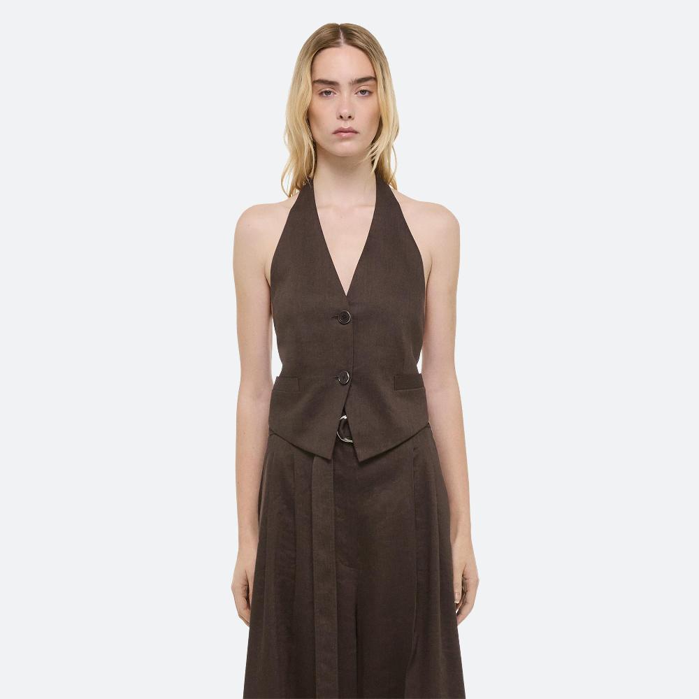 Helmut Lang Linen Halter Vest Espresso