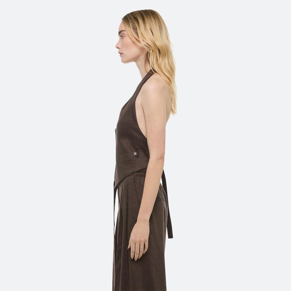 Helmut Lang Linen Halter Vest Espresso