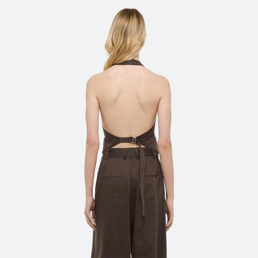 Helmut Lang Linen Halter Vest Espresso