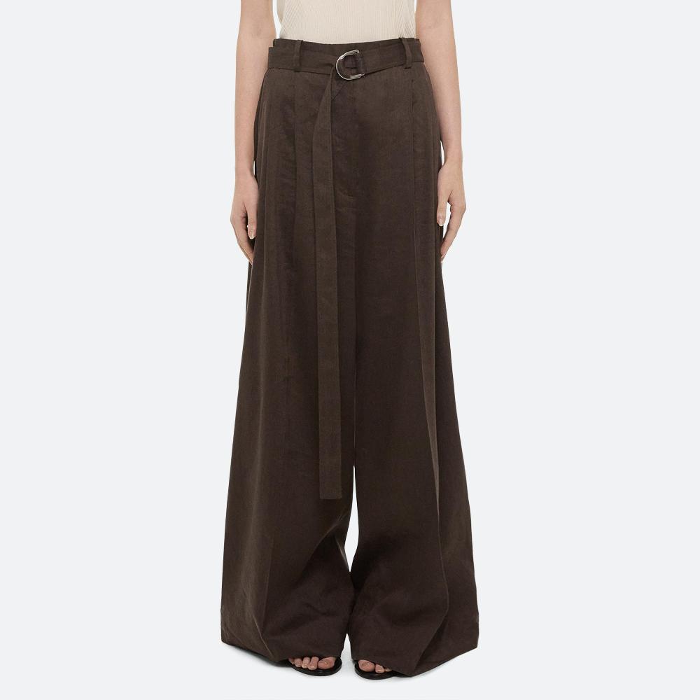 Helmut Lang Linen Pleated Wide Trousers Espresso