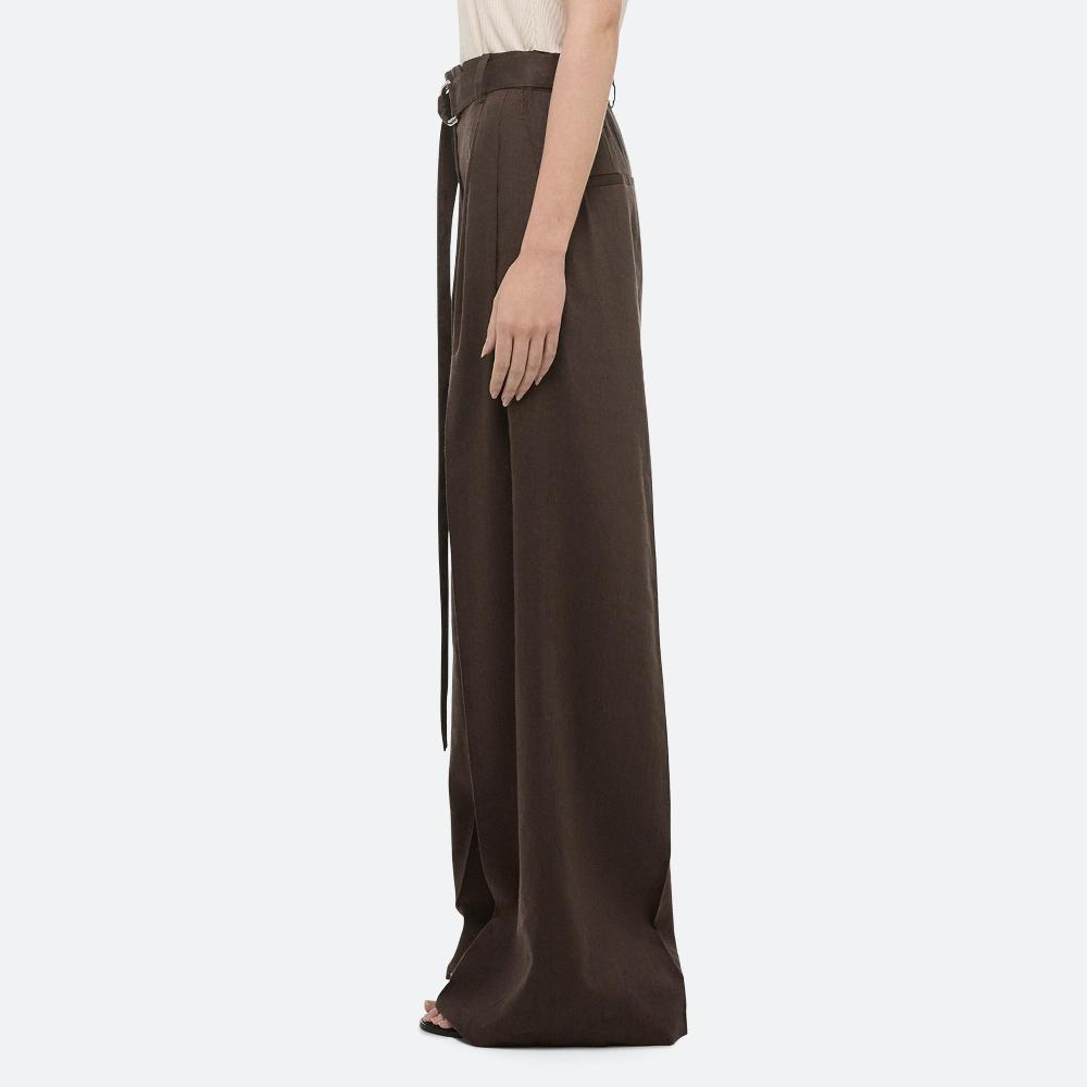 Helmut Lang Linen Pleated Wide Trousers Espresso