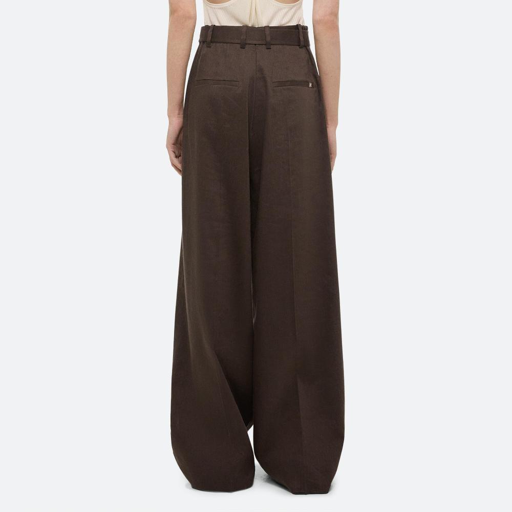 Helmut Lang Linen Pleated Wide Trousers Espresso