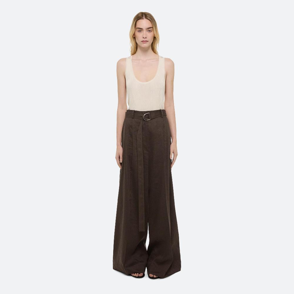helmut lang Linen Pleated Wide Trousers espresso