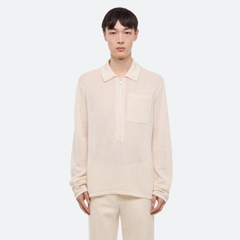 Helmut Lang Long Sleeve Zip Polo Ivory
