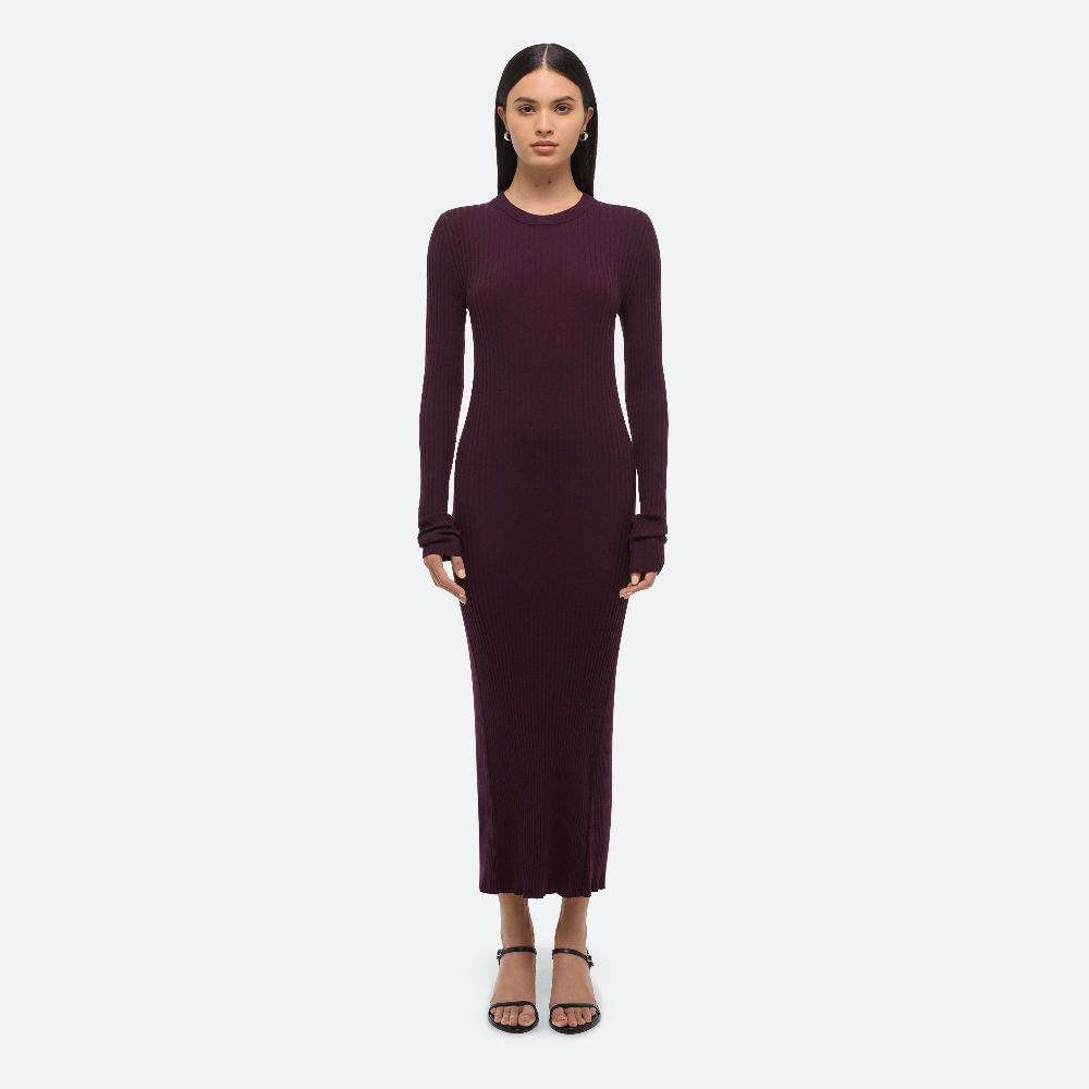 Helmut Lang Open-back Ribbed Dress Eggplant