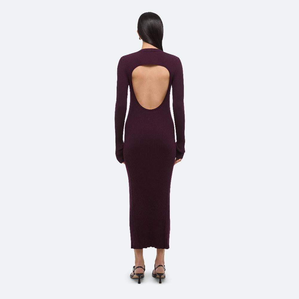 Helmut Lang Open-back Ribbed Dress Eggplant
