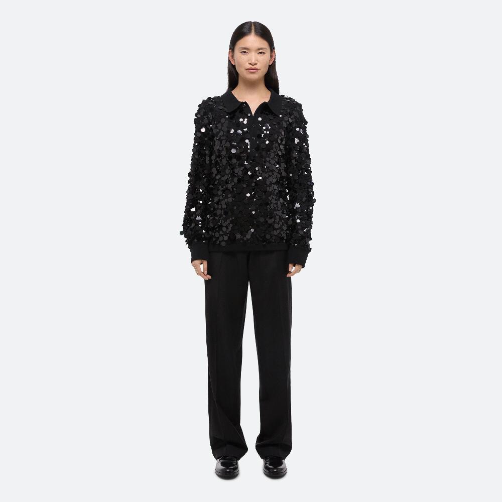 Helmut Lang Paillette Polo Sweater Black