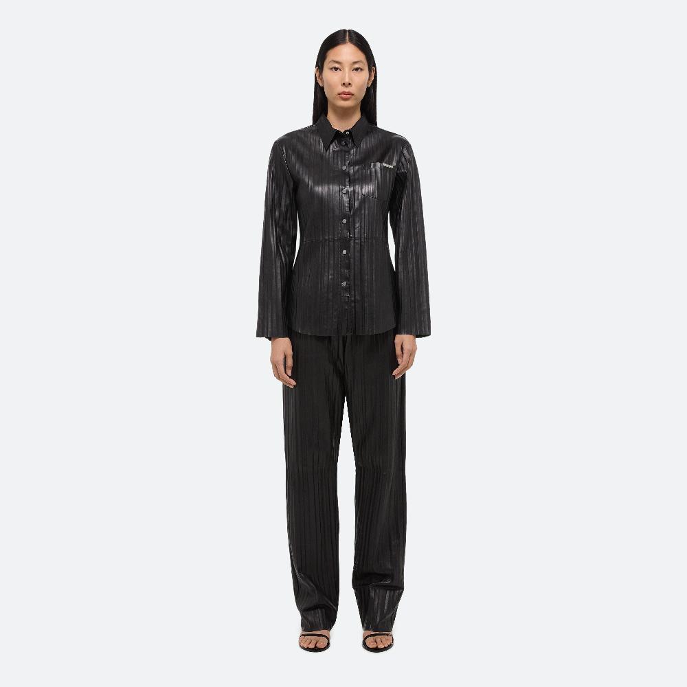 Helmut Lang Pleated Leather Classic Shirt Black