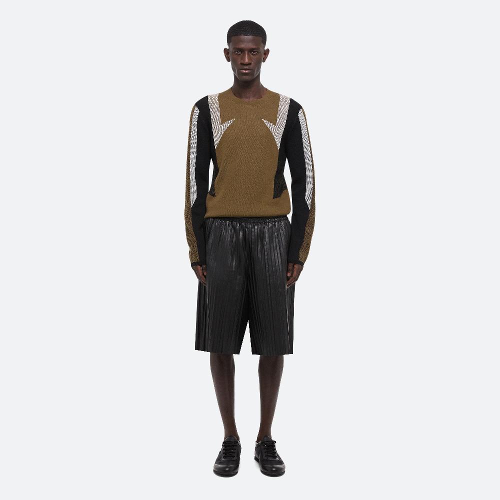 Helmut Lang Pleated Leather Shorts Black