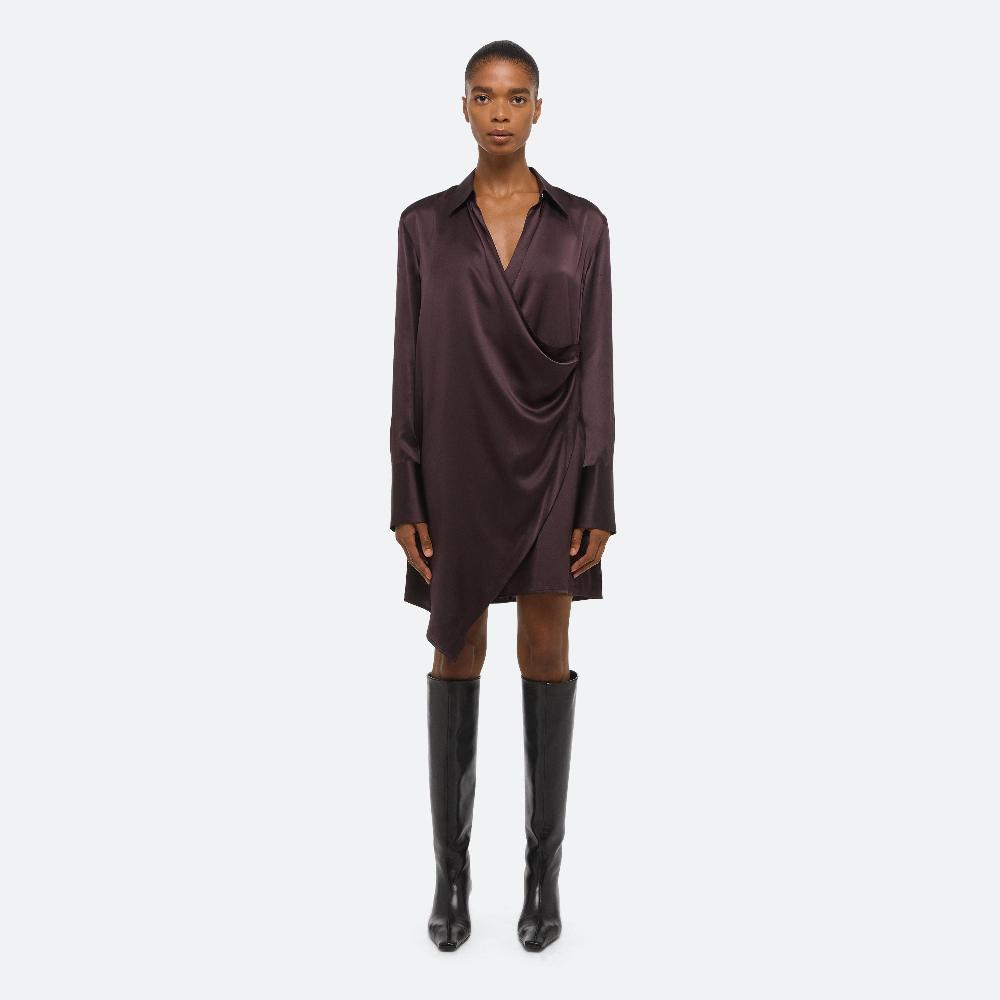 Helmut Lang Relaxed Wrap Shirt Dress Dark Plum