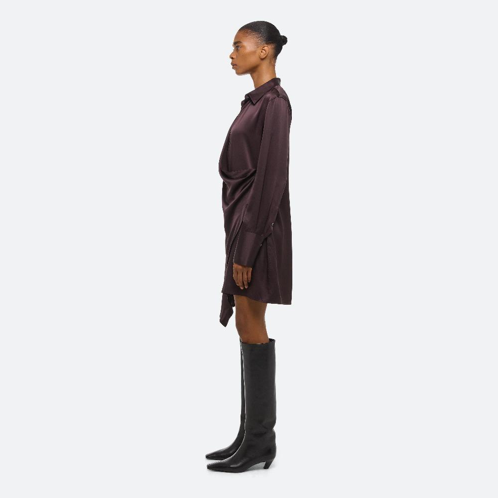 Helmut Lang Relaxed Wrap Shirt Dress Dark Plum