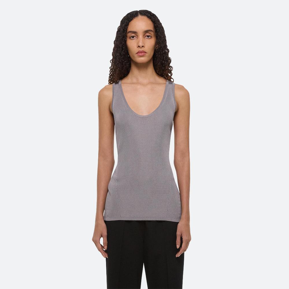 Helmut Lang Ribbed Twist Tank Grey Lavender