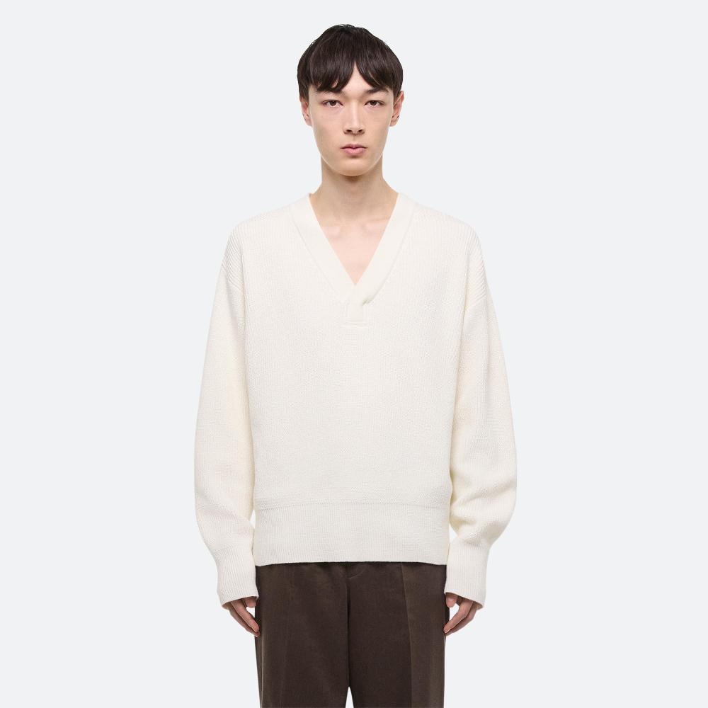 Helmut Lang Ribbed V-Neck Sweater White