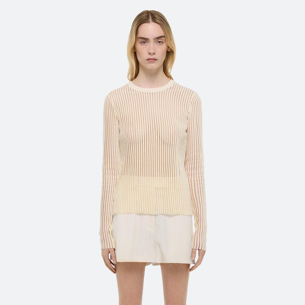 Helmut Lang Spaced Sheer Crewneck Ivory