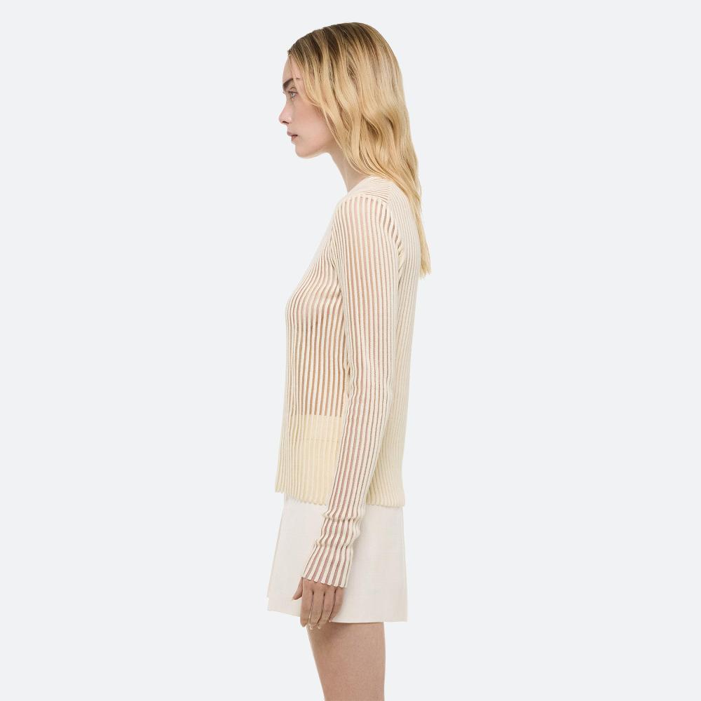 Helmut Lang Spaced Sheer Crewneck Ivory