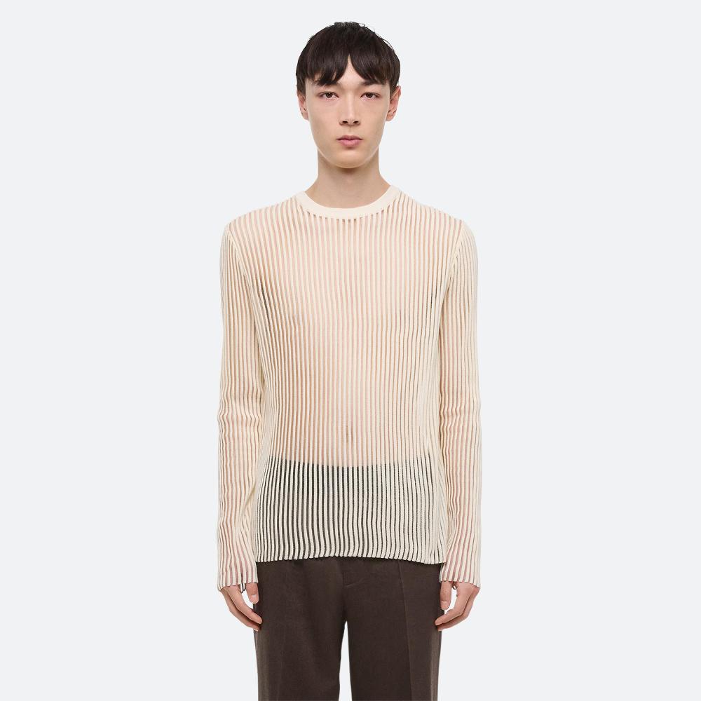 Helmut Lang Spaced Sheer Crewneck Ivory