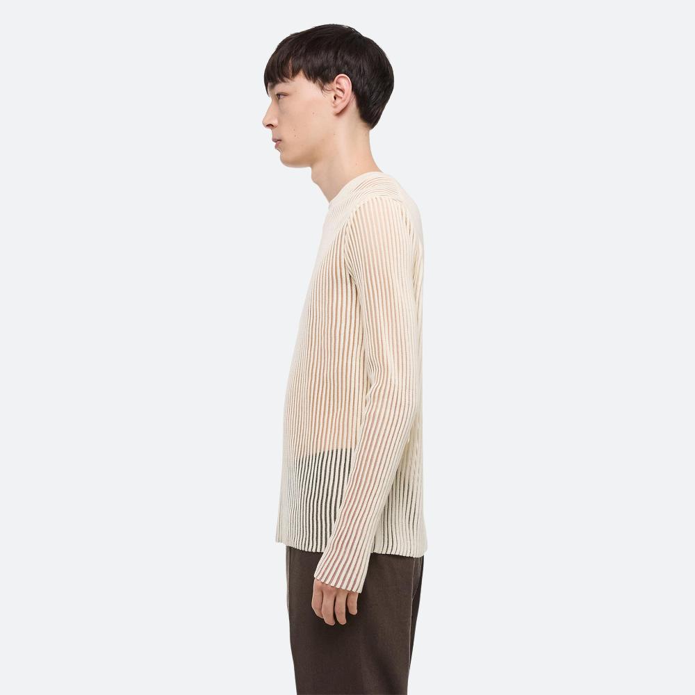Helmut Lang Spaced Sheer Crewneck Ivory