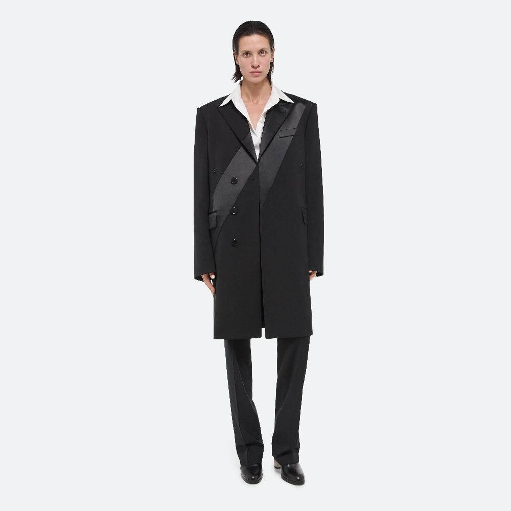 Helmut Lang Virgin Wool Tuxedo Car Coat Black