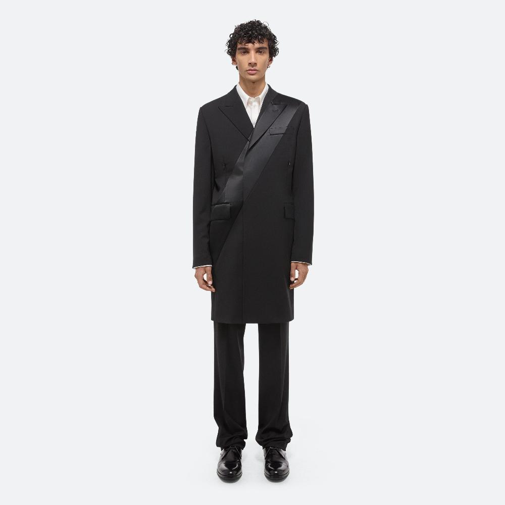 Helmut Lang Virgin Wool Tuxedo Car Coat Black
