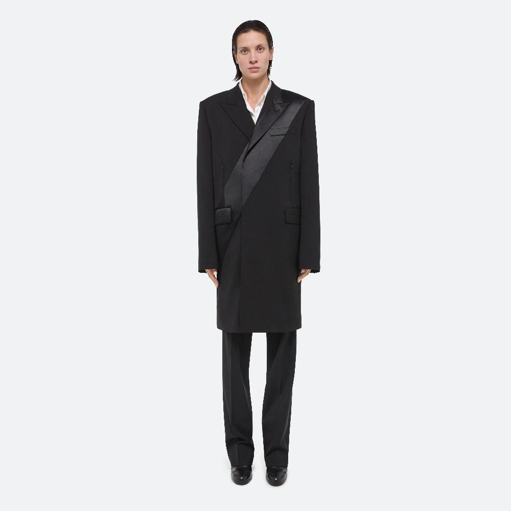 Helmut Lang Virgin Wool Tuxedo Car Coat Black
