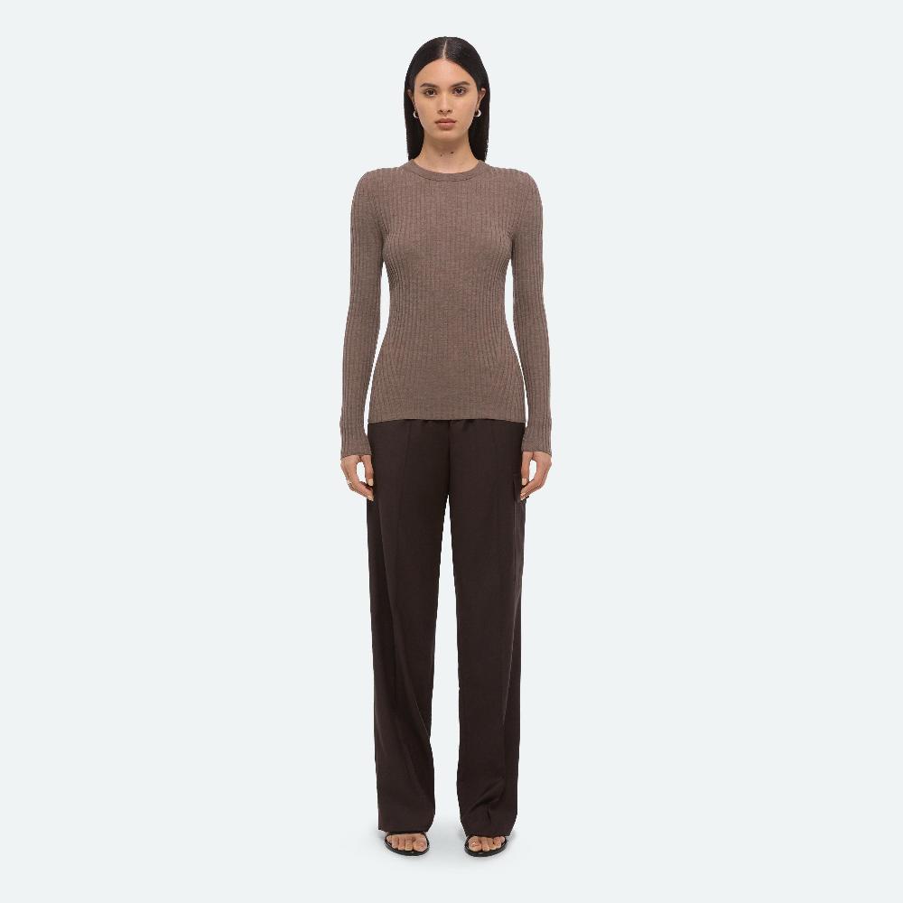 Helmut Lang Open-back Ribbed Top Light Brown Melange