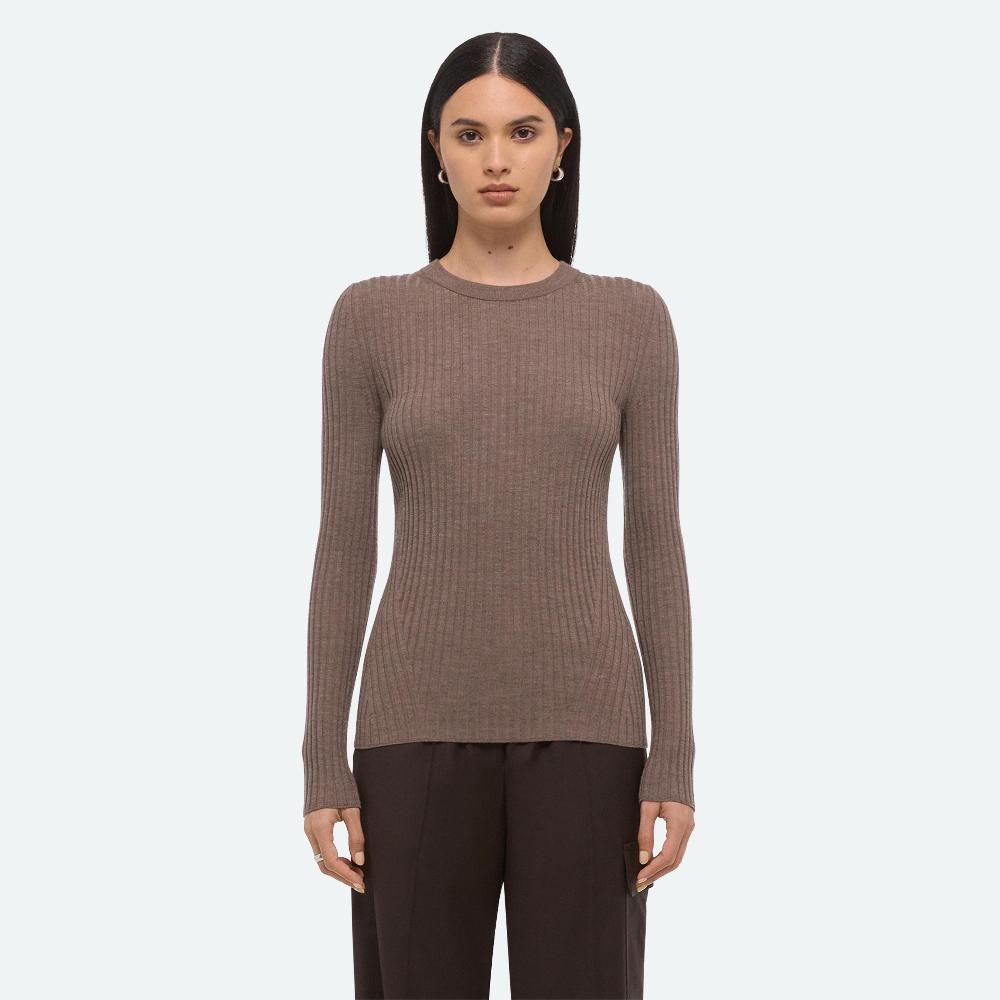 Helmut Lang Open-back Ribbed Top Light Brown Melange