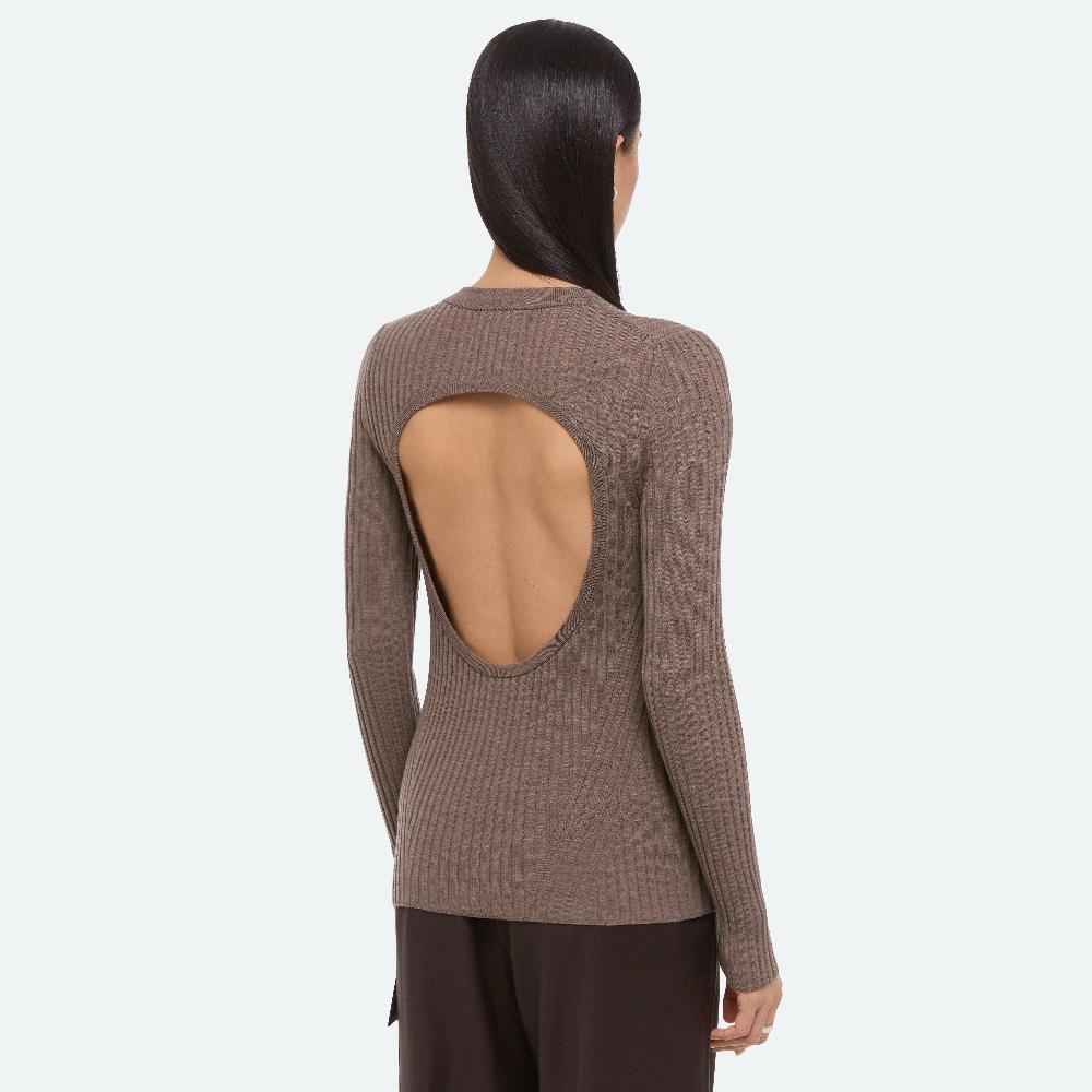 helmut lang Open-back Ribbed Top light brown melange