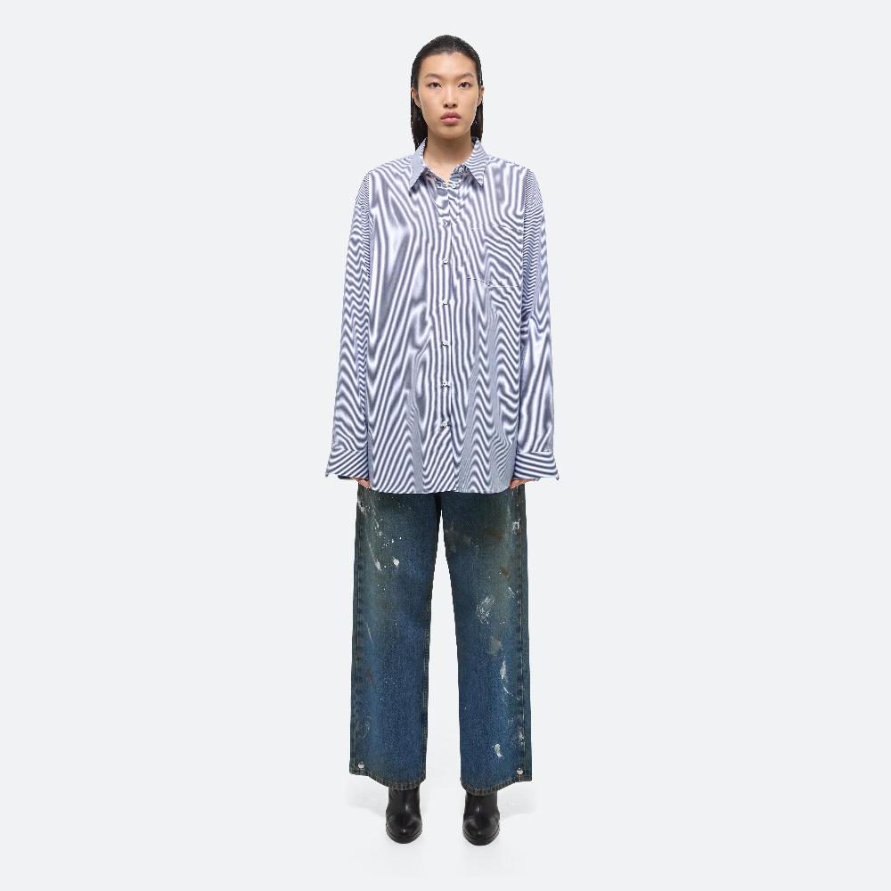 Helmut Lang Oversized Striped Poplin Shirt Blue Stripe