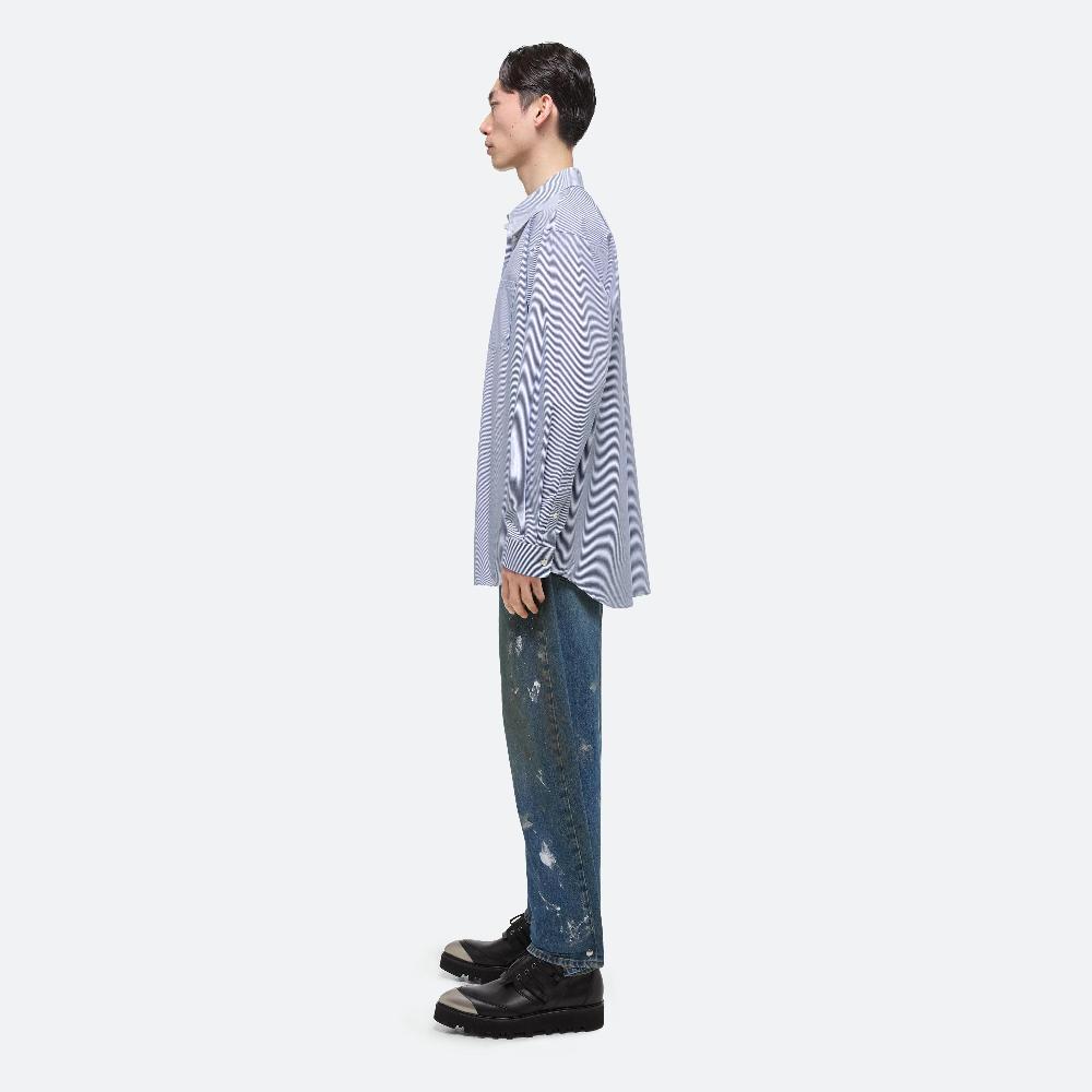Helmut Lang Oversized Striped Poplin Shirt Blue Stripe