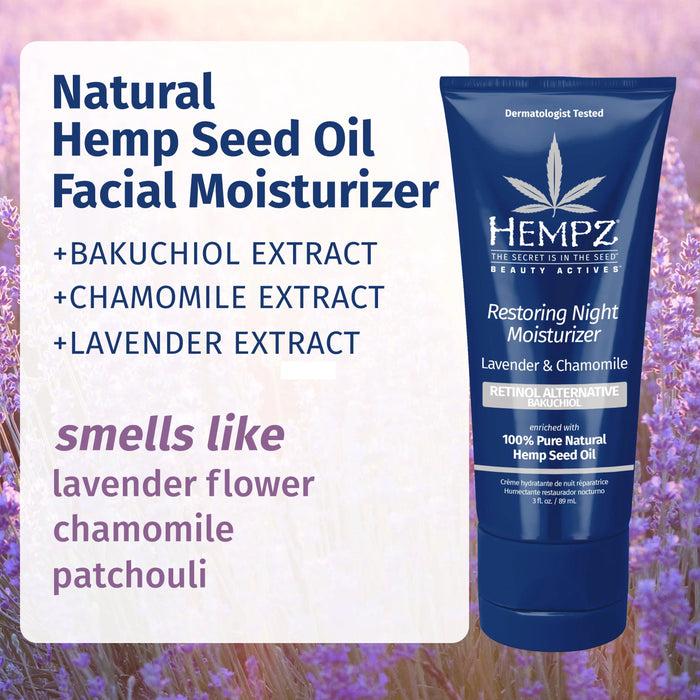 Hempz Couture Beauty Actives Lavender & Chamomile Restoring Night Facial Moisturizer With Retinol Alternative