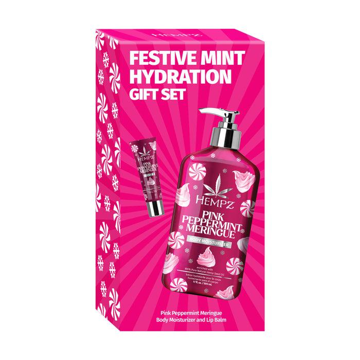 Hempz Couture Festive Mint Hydration Pink Peppermint Meringue Lotion & Lip Balm Gift Set