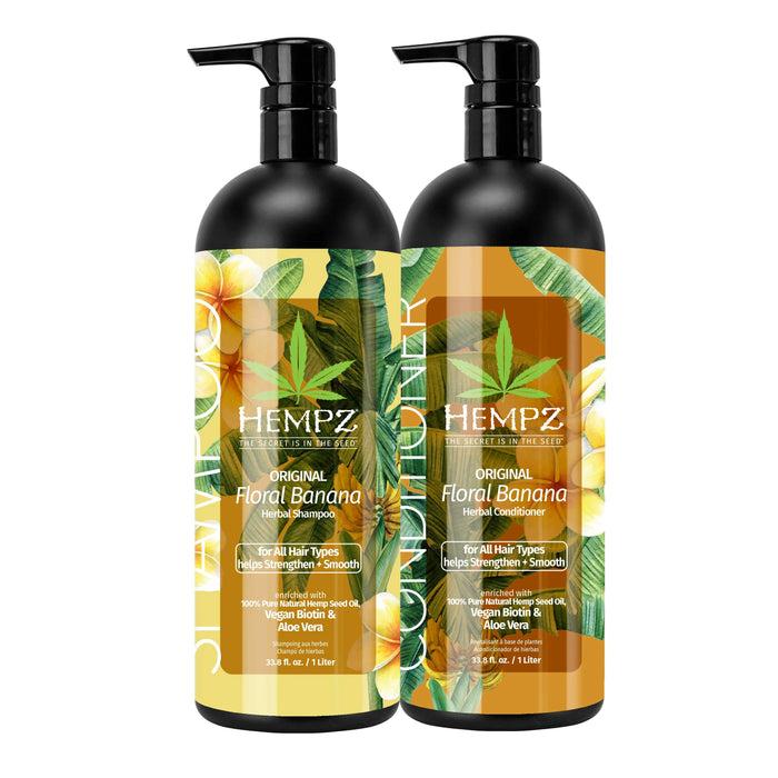 hempz couture Original Floral Banana Shampoo & Conditioner Set with Vegan Biotin for All Hair Types