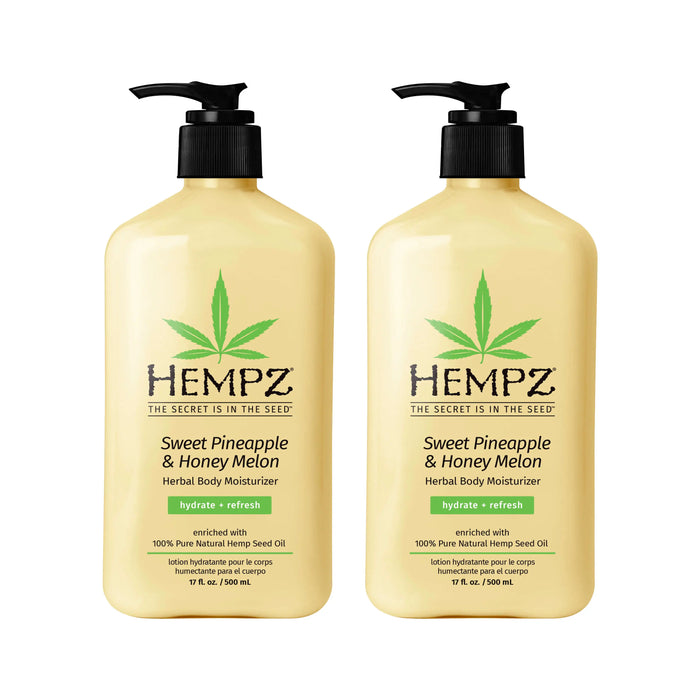hempz couture Sweet Pineapple & Honey Melon Herbal Body Moisturizing Lotion Two-Pack Bundle