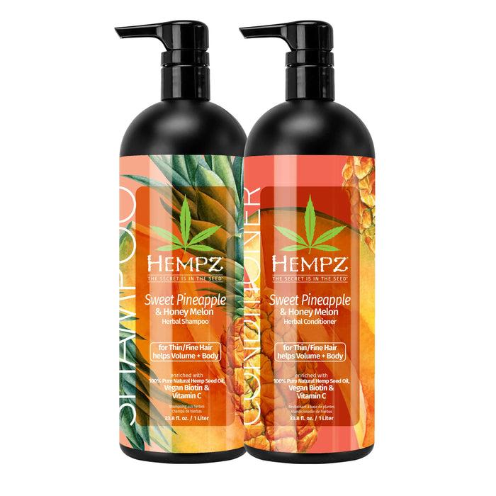 hempz couture Sweet Pineapple & Honey Melon Shampoo & Conditioner Set with Vegan Biotin + Vitamin C for Thin/Fine Hair
