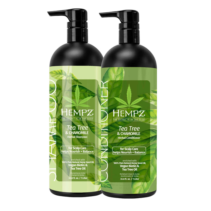 hempz couture Tea Tree & Chamomile Shampoo & Conditioner Set with Vegan Biotin for Scalp Care