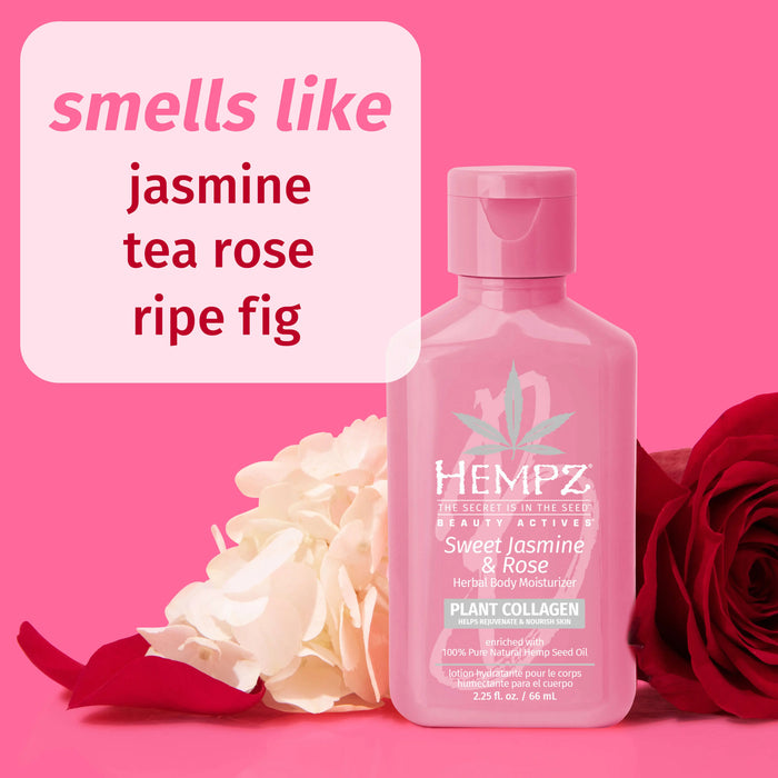 Hempz Couture Travel-Size Beauty Actives Sweet Jasmine & Rose Herbal Body Moisturizer With Collagen Booster